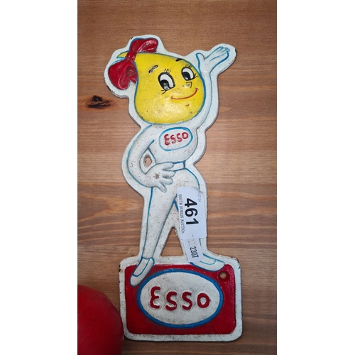 461 - An Esso oil drop girl heavy cast metal advertisement sign. Brightly painted figure with the classic ... 