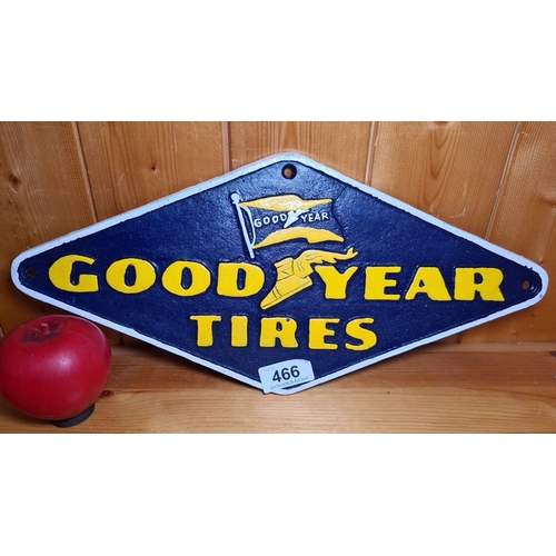 466 - A cast metal Goodyear Tires sign. Features brand logo and colors.