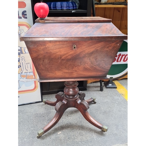 480 - Star lot : A gorgeous 19th-century Regency mahogany cellarette with pedestal base, brass castor whee... 