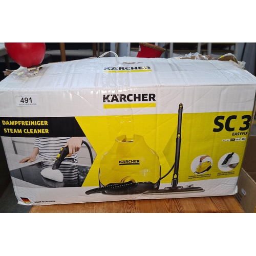 491 - A Kärcher SC 3 EasyFix Steam Cleaner. The model includes automatic descaling and flexible hose attac... 