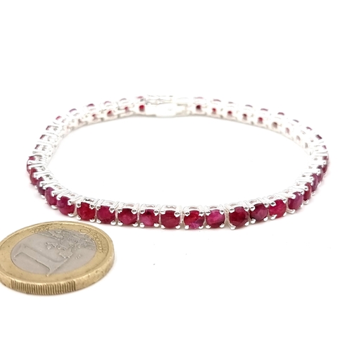 17 - Star Lot : An excellent example of a 17 gram natural Ruby tennis bracelet, set in sterling silver.  ... 