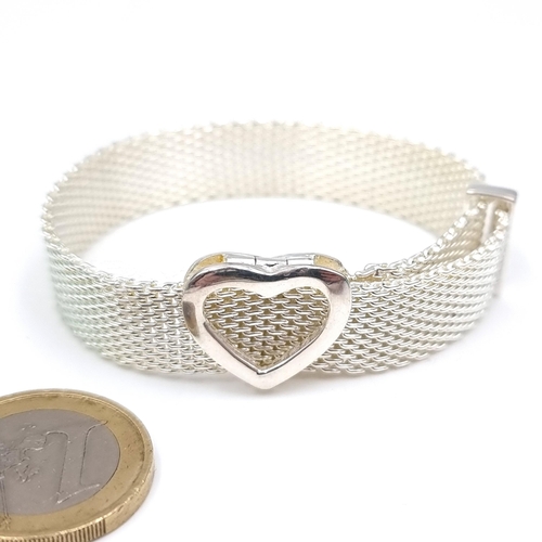 3 - A very nice example of a brand new Sterling Silver Tiffany & Co. mesh bracelet with heart design. We... 