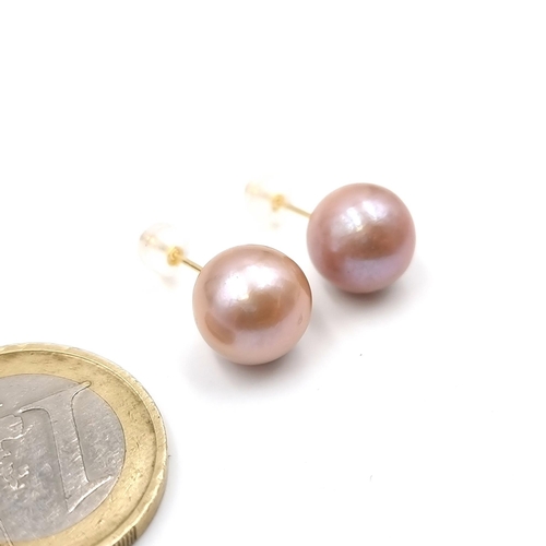 37 - Star Lot : A pair of beautiful 18 carat gold Akoya pearl stud earrings. Pearls - 5mm diameter. Weigh... 