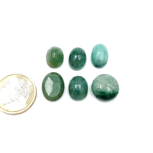 59 - Star lot : A collection of six facet cut cabochon emeralds. Total weight - 48.7 carats. As per photo... 