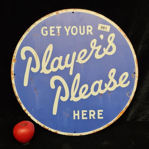 61 - A printed metal wall sign advertising 'Player's Cigarettes'.