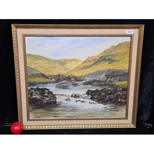 73 - A charming J. Scarry (Irish, Postwar) oil on board painting titled 'River Scene near Killarney'. Fea... 