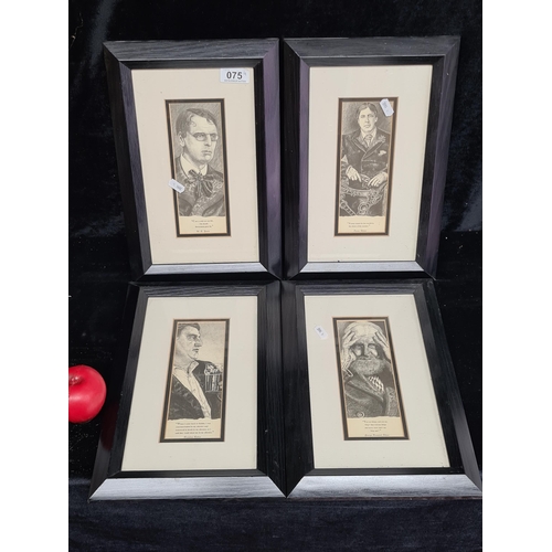 75 - A set of four prints of pencil drawings featuring Irish literary greats including W.B. Yeats and Osc... 