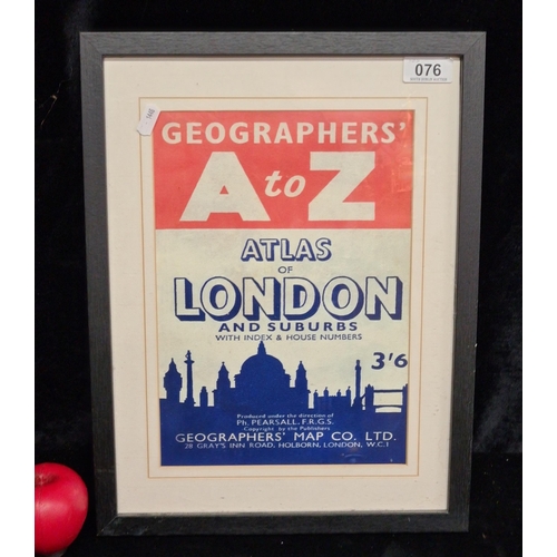 76 - A cool print of the 'Geographers' A-Z Atlas of London'. Nicely housed in a black frame behind glass.