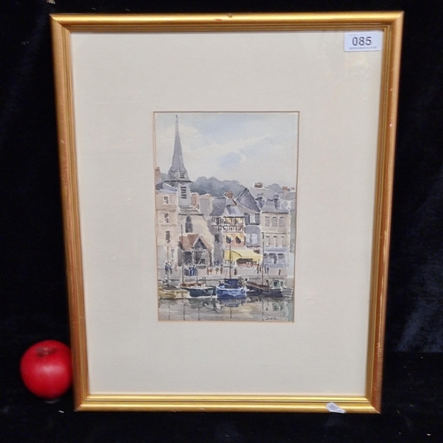 85 - A super French watercolour on paper painting titled 'Honfleur'. Features the titular picture perfect... 