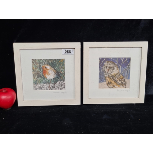 88 - A wonderful pair of 'Annabel Langrish' miniature giclee prints. Features a robin and an owl. Both ho... 