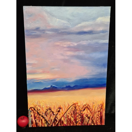 99 - An original energetic oil on canvas painting titled 'after the storm'. Features a serene landscape s... 