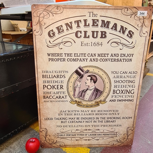 344 - A large printed metal poster of a Gentlemans Club Est. 1684