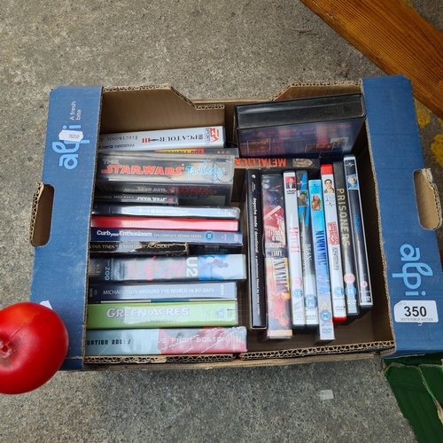 350 - A box comprising of DVD's and some vhs tapes including a Vintage 1980s Star Wars Trilogy Video Games... 