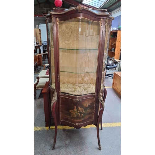 496 - Star lot : An Antique French satinwood display cabinet with very expensive and hard to make curved g... 