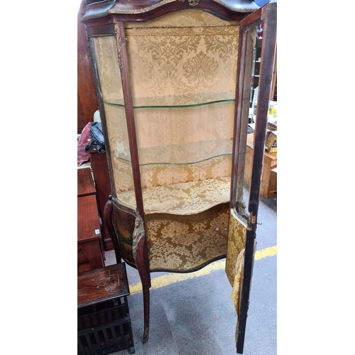 496 - Star lot : An Antique French satinwood display cabinet with very expensive and hard to make curved g... 