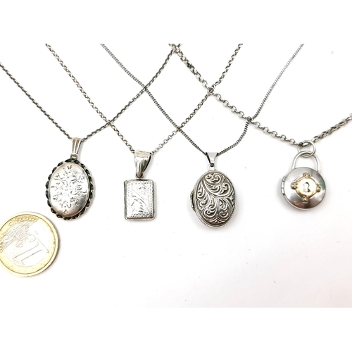 543 - A collection of vintage necklaces consisting of three sterling silver locket examples. Length of cha... 