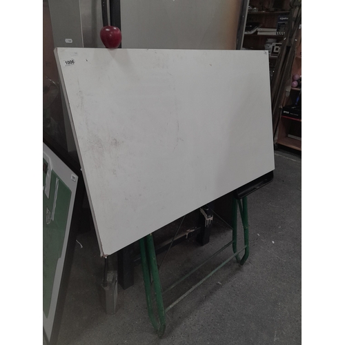 1006 - A large vintage adjustable parallel slide drafting / architectural drawing board table, held in a he... 