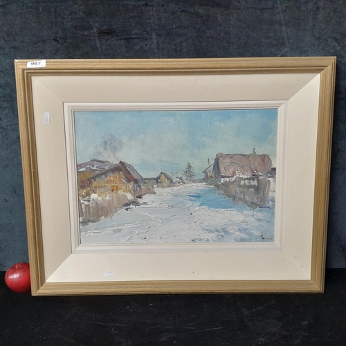 967 - Star Lot: A captivating oil on canvas painting titled 'Winter in the village of Voinivo'. Features t... 