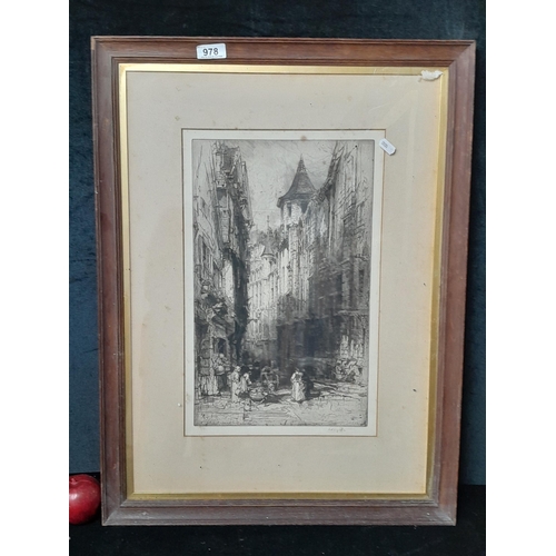 978 - Star Lot: A stunning handsigned 'Hedley Fitton' etching featuring the Rue De Romaine, Rouen. Housed ... 