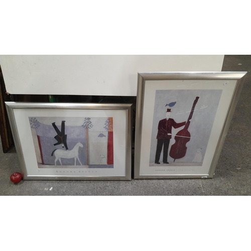 999 - Two large prints of Annora Spence paintings titled 'Circus Man' and 'Cello Man'. Both housed in matc... 