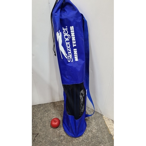 736 - Slazenger Mini Tennis Set, includes portable net, poles, and carrying bag with drawstring closure.