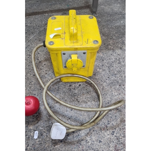 742 - Atplas yellow electrical box with integrated handle and power cable.