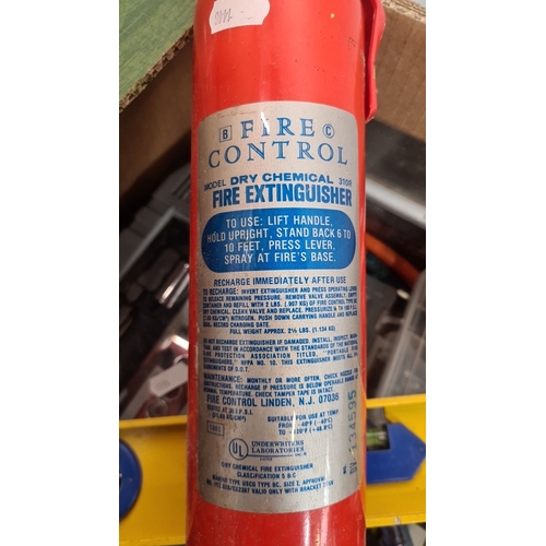 759 - Collection of assorted tools and hardware, including fire extinguishers (Model 310R), level, screwdr... 