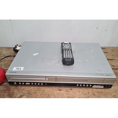 763 - Philips DVD/VCR player, model number DVP3350V/05, with 6-head Hi-Fi stereo and remote control. Can w... 