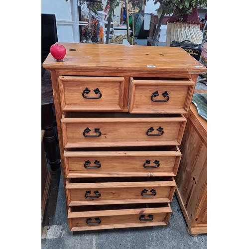 776 - Vintage wooden chest of drawers. Comprises six drawers with metal handles. Handcrafted with a natura... 