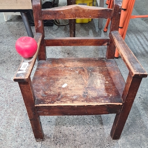 785 - Rustic antique wooden chair, likely early 20th century, crafted from oak. Simple design with a charm... 