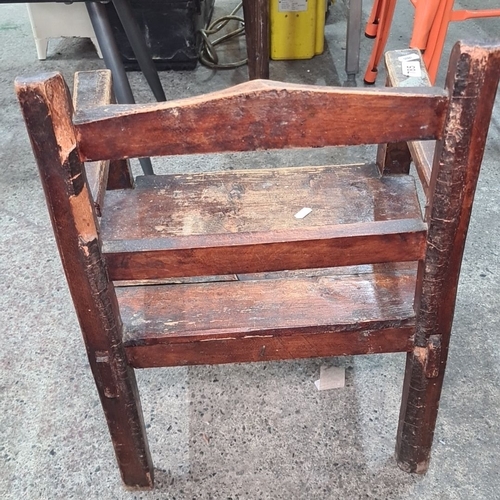 785 - Rustic antique wooden chair, likely early 20th century, crafted from oak. Simple design with a charm... 