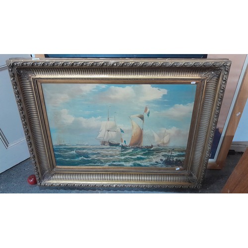 1001 - A very large fabulous chromolithograph print. Features a nautical Victorian seascape with Maritime G... 