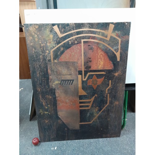 997 - A very large original oil on canvas painting. Features an abstract face in lines and shapes. Rendere... 