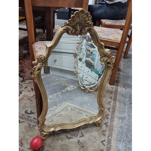 839 - A very handsome , antique Rococo-style gilded wood mirror with ornate frame detailing. Dimensions: a... 