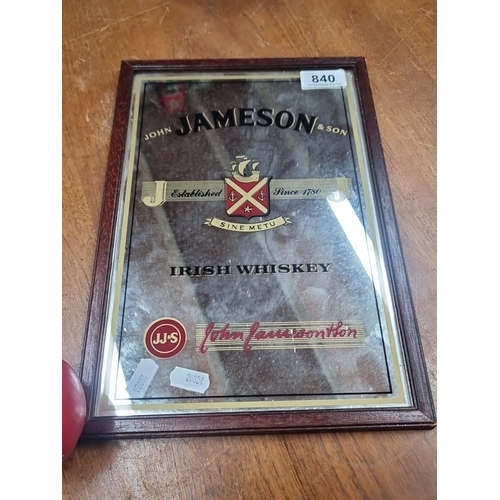 840 - Framed mirror, featuring the John Jameson & Son emblem and logo. Brown wooden frame. Dimensions: app... 