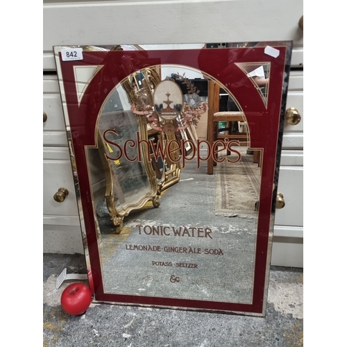 842 - Vintage large  Schweppes advertising mirror, featuring Tonic Water details in red and gold lettering... 