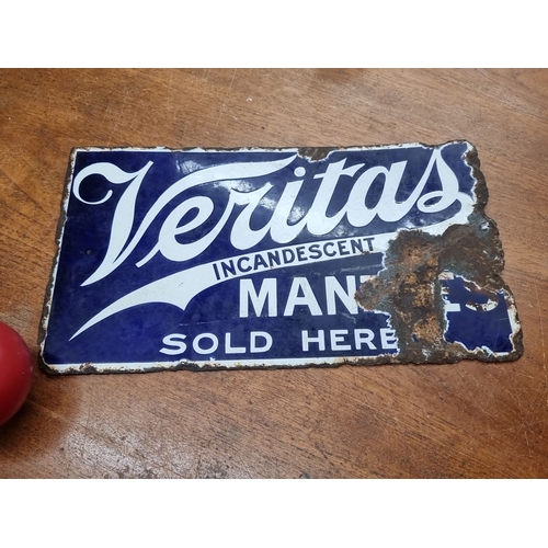 869 - Star Lot : A fabulous Veritas Incandescent Mantles vintage double sided enamel sign, featuring bold ... 