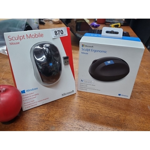 870 - Two Microsoft Sculpt Mouses including Sculpt Mobile Mouse and Sculpt Ergonomic Mouse, both wireless ... 