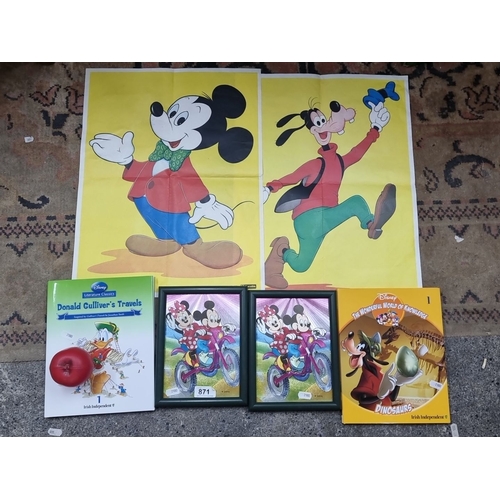 871 - A collection of Disney items including posters of Mickey Mouse and Goofy, 