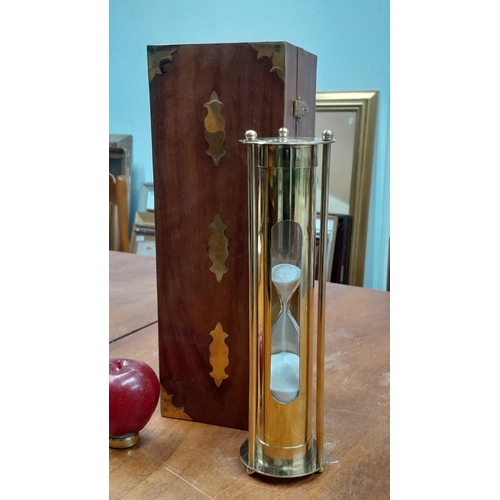 906 - A vintage style very large brass egg timer in its original brass bound  wooden case. Very decorative... 