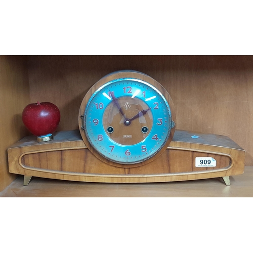 909 - A gorgeous vintage 555 15 day Chinese mantle clock. What a fabulous blue bezel.