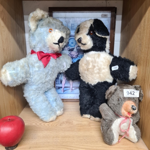 942 - Three  antique teddy bears. The Following Lots are from a fabulous ingle family vintage toy collecti... 