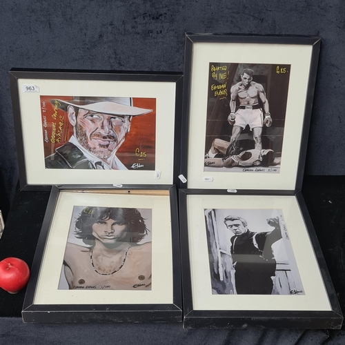 963 - A series of four prints of original paintings by Eamonn Elders. Features portraits of Iconic figures... 