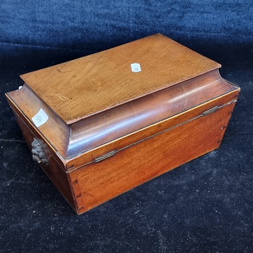 116 - Star Lot : A stunning antique Georgian ladies work / sewing flame mahogany box with inlaid escutcheo... 