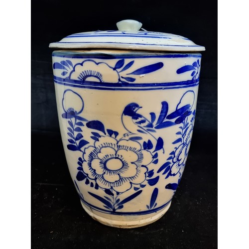 136 - Star Lot : A fabulous very large antique / vintage Chinese blue and white glazed stoneware jar with ... 