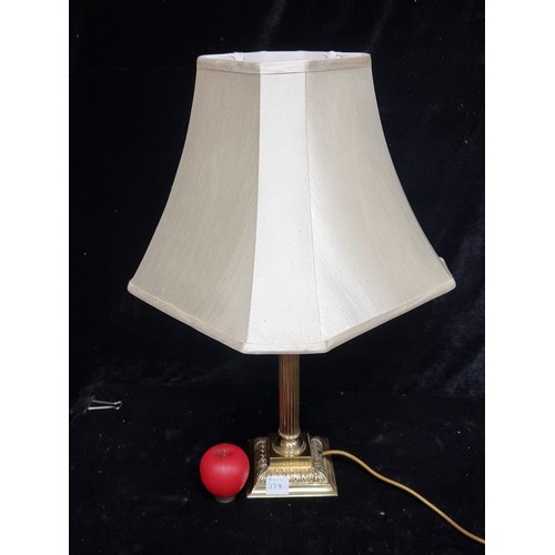 774 - An elegant vintage brass column table lamp featuring a gorgeous satin shade.