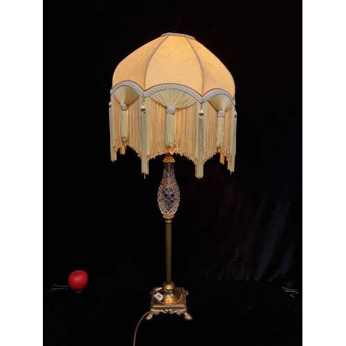 259 - A very elegant brass and crystal pineapple table lamp with beautiful Victorian style fringed shade. ... 