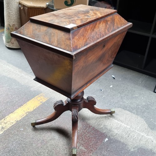 480 - Star lot : A gorgeous 19th-century Regency mahogany cellarette with pedestal base, brass castor whee... 