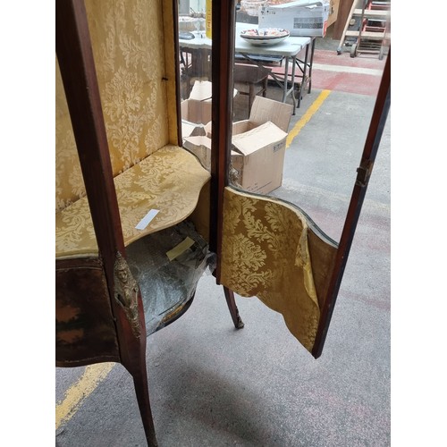 496 - Star lot : An Antique French satinwood display cabinet with very expensive and hard to make curved g... 