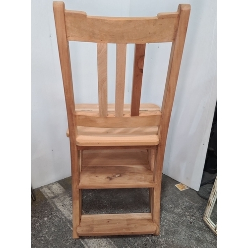 758 - Star Lot : A metamorphic chair / steps. Excellent Crafted wooden chair with lower storage shelf. Sla... 